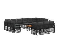 vidaXL Set di divani da esterno 14 pcs Nero e Grigio scuro Poliestere, Divano da Esterno Modulare, Resistente agli Agenti Atmosferici, con Piedini Regolabili per Relax nel Tuo Giardino