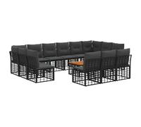 vidaXL Set di divani da esterno 14 pcs Nero e Grigio scuro Poliestere, Divano moderno, resistente agli agenti atmosferici, modulare, cuscinetti regolabili, arredo da giardino, relax all'aperto