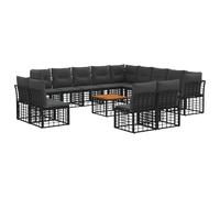 vidaXL Set di divani da esterno 14 pcs Nero e Grigio scuro Poliestere, Piedini regolabili, divano sezionale moderno resistente alle intemperie, set salotto per giardino e patio