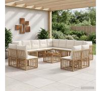 vidaXL Set di divani da esterno 14 pcs Naturale e Bianco Crema, Piedini regolabili, divano sezionale moderno resistente alle intemperie, set salotto per giardino e patio
