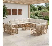 vidaXL Set di divani da esterno 14 pz Naturale e Bianco Crema