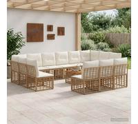vidaXL Set di divani da esterno 14 pcs Naturale e Bianco Crema, Divano moderno, resistente agli agenti atmosferici, modulare, cuscinetti regolabili, arredo da giardino, relax all'aperto