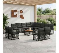 vidaXL Set di divani da esterno 14 pz Nero e Grigio scuro Poliestere