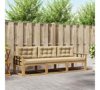 vidaXL Set di divani da esterno 3 pcs Bianco e Beige Poliestere, Set di divani da esterno in acacia, lounge moderna, sezione flessibile, arredo resistente per il patio