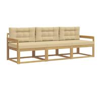 vidaXL Set di divani da esterno 3 pcs Bianco e Beige Poliestere, Set di divani da esterno in acacia, lounge moderna, sezione flessibile, arredo resistente per il patio