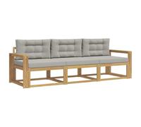 vidaXL Set di divani da esterno 3 pcs Bianco e Grigio Chiaro, Set di divani da esterno in acacia, lounge moderna, sezione flessibile, arredo resistente per il patio