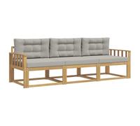 vidaXL Set di divani da esterno 3 pcs Bianco e Grigio Chiaro, Set di divani per esterni in legno di acacia, lounge giardino moderno, sezione patio flessibile, mobili resistenti alle intemperie