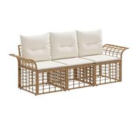 vidaXL Set di divani da esterno 3 pcs Naturale e Bianco Crema, Divano Modulare Rustico per Giardino e Terrazza, Mobili in Rattan per Esterno, Resistente agli Agenti Atmosferici