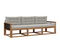vidaXL Set di divani da esterno 3 pcs Naturale e Grigio chiaro, Set di divani da esterno in acacia, lounge moderna, sezione flessibile, arredo resistente per il patio