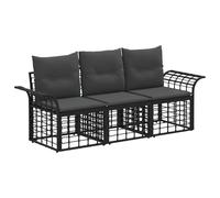 vidaXL Set di divani da esterno 3 pcs Nero e Grigio scuro Poliestere, Divano Modulare Rustico per Giardino e Terrazza, Mobili in Rattan per Esterno, Resistente agli Agenti Atmosferici