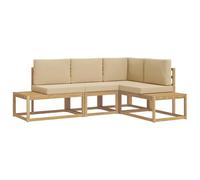 vidaXL Set di divani da esterno 3 pezzi e poliestere beige, divano in legno di acacia, set moderno per esterni, comodo e durevole, ideale per rilassarsi all'aria aperta