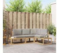 vidaXL Set di 3 divani da esterno in poliestere bianco e grigio chiaro, divano in legno di acacia, moderno set esterno per una comoda seduta, sezione durevole per rilassarsi e divertirsi all'aperto