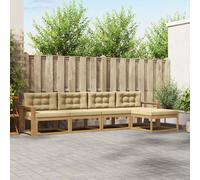 vidaXL Set di divani da esterno 4 pcs Bianco e Beige Poliestere, Set di mobili da patio, moderno, resistente alle intemperie, divano sezionale in legno acacia, lounge da giardino marrone