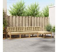vidaXL Set di divani da esterno 4 pcs Bianco e Beige Poliestere, Set di mobili da patio, moderno, resistente alle intemperie, divano sezionale in legno acacia, lounge da giardino marrone