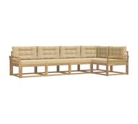 vidaXL Set di divani da esterno 4 pcs Bianco e Beige Poliestere, Set di mobili da esterno moderno, divano angolare versatile, resistente alle intemperie, per giardino e piscina, acacia marrone