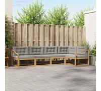 vidaXL Set di divani da esterno 4 pcs Bianco e Grigio Chiaro, Set di mobili da esterno moderno, divano angolare versatile, resistente alle intemperie, per giardino e piscina, acacia marrone