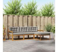 vidaXL Set di divani da esterno 4 pcs Grigio Naturale e Chiaro, Divano Modulare per Giardino, Set Patios Moderno, Mobili Resistenti, Comodo e Ideale per Esterni