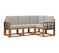vidaXL Set di divani da esterno 4 pcs Grigio Naturale e Chiaro, Divano da esterno, mobili modulari, lounge da giardino, seduta patio resistente, set terrazza confortevole