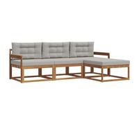 vidaXL Set di divani da esterno 4 pcs Grigio Naturale e Chiaro, Divano Modulare per Giardino, Set Patios Moderno, Mobili Resistenti, Comodo e Ideale per Esterni