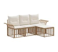 vidaXL Set di divani da esterno 4 pcs Naturale e Bianco Crema, Giardino e Terrazza, Divano Modulare Resistente, Riga Rattan per Arredo Esterno Comodo
