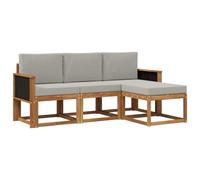 vidaXL Set di divani da esterno 4 pcs Naturale e Grigio Chiaro, Lounge da Giardino, Set Divano da Esterno Moderno, Mobili Sezionali Durevoli per Patio, Seduta Confortevole per Terrazza