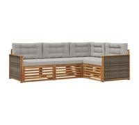 vidaXL Set di divani da esterno 4 pcs Naturale e Grigio Chiaro, Divano Sezionale Moderno per Giardino, Mobili Resistente per Patio, Comodo Posto per Rilassarsi all'Aperto