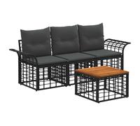 vidaXL Set di divani da esterno 4 pcs Nero e Grigio scuro Poliestere, Piedini regolabili, resistenti alle intemperie, design modulare, set divano rustico per terrazzo