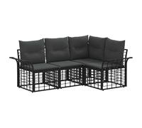 vidaXL Set di divani da esterno 4 pcs Nero e Grigio scuro Poliestere, Divano modulare moderno, resistente agli agenti atmosferici, con piedi regolabili, comodo per il giardino