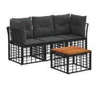 vidaXL Set di divani da esterno 4 pcs Nero e Grigio scuro Poliestere, Divano Modulare Outdoor, Rattan Resistente al Tempo, Piedini Regolabili, Set da Giardino, Lounge comodissima