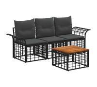 vidaXL Set di divani da esterno 4 pcs Nero e Grigio scuro Poliestere, Piedini regolabili, resistenti alle intemperie, design modulare, set divano rustico per terrazzo