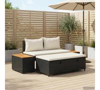 vidaXL Set di divani da esterno con cuscino 4 pcs Nero e Bianco Crema, Divano da Esterno alla Moda, Mobili Moderni per Giardino, Panchina Versatile in Legno di Acacia, Perfetta per il Patio