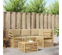 vidaXL Set di divani da esterno 5 pcs Bianco e Beige 59 x 59 x 37 cm, Divano da esterno moderno, elegante seduta per patio, arredamento giardino contemporaneo, lounge modulare