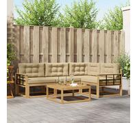 vidaXL Set di divani da esterno 5 pcs Bianco e Beige 79 x 79 x 37 cm, Divano in legno di acacia, arredo moderno per esterni, set sezionale elegante, lounge resistente alle intemperie