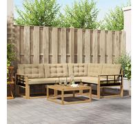 vidaXL Set di divani da esterno 5 pcs Bianco e Beige 79 x 79 x 37 cm, Set moderno di divani da esterno, mobili da giardino resistenti, sedute in legno acacia, lounge confortevole