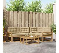 vidaXL Set di divani da esterno 5 pcs Bianco e Beige 79 x 79 x 37 cm, Divano in legno di acacia, arredo moderno per esterni, set sezionale elegante, lounge resistente alle intemperie