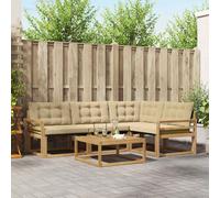 vidaXL Set di divani da esterno 5 pcs Bianco e Beige 79 x 79 x 37 cm, Set moderno di divani da esterno, mobili da giardino resistenti, sedute in legno acacia, lounge confortevole