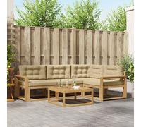 vidaXL Set di divani da esterno 5 pcs Bianco e Beige 79 x 79 x 37 cm, Divano in legno di acacia, arredo moderno per esterni, set sezionale elegante, lounge resistente alle intemperie