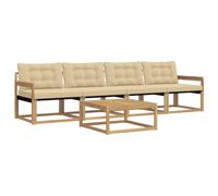 vidaXL Set di divani da esterno 5 pcs Bianco e Beige 79 x 79 x 37 cm, Divano da Giardino, Set Sezionale Moderno per Patios, Mobili Eleganti e Resistenti, Comfort Assicurato