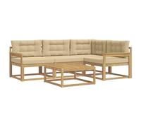 vidaXL Set di divani da esterno 5 pcs Bianco e Beige 79 x 79 x 37 cm, Divano in legno di acacia, arredo moderno per esterni, set sezionale elegante, lounge resistente alle intemperie