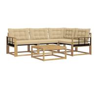 vidaXL Set di divani da esterno 5 pcs Bianco e Beige 79 x 79 x 37 cm, Set moderno di divani da esterno, mobili da giardino resistenti, sedute in legno acacia, lounge confortevole
