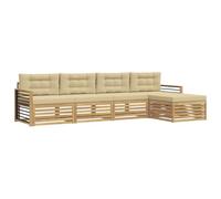 vidaXL Set di divani da esterno 5 pcs Bianco e Beige Poliestere, Divano da Giardino, Set di Mobili Moderni, Lounge Patio, Comfort per Terrazze