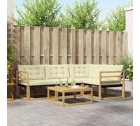 vidaXL Set di divani da esterno 5 pcs Bianco e Crema 79 x 79 x 37 cm, Set moderno di divani da esterno, mobili da giardino resistenti, sedute in legno acacia, lounge confortevole
