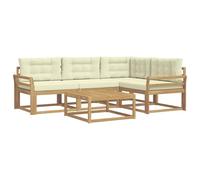 vidaXL Set di divani da esterno 5 pcs Bianco e Crema 79 x 79 x 37 cm, Divano in legno di acacia, arredo moderno per esterni, set sezionale elegante, lounge resistente alle intemperie