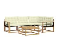 vidaXL Set di divani da esterno 5 pcs Bianco e Crema 79 x 79 x 37 cm, Set moderno di divani da esterno, mobili da giardino resistenti, sedute in legno acacia, lounge confortevole
