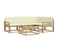 vidaXL Set di divani da esterno 5 pcs Bianco e Crema 79 x 79 x 37 cm, Set moderno di divani da esterno, mobili da giardino resistenti, sedute in legno acacia, lounge confortevole