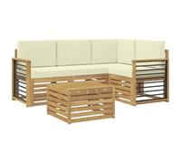 vidaXL Set di divani da esterno 5 pcs Bianco e Crema Poliestere, Divano da esterno moderno, elegante seduta per patio, arredamento giardino contemporaneo, lounge modulare