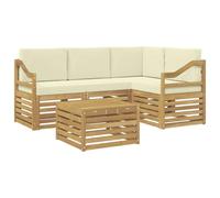 vidaXL Set di divani da esterno 5 pcs Bianco e Crema Poliestere, Divano da esterno moderno, elegante seduta per patio, arredamento giardino contemporaneo, lounge modulare