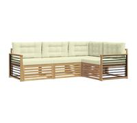vidaXL Set di divani da esterno 5 pcs Bianco e Crema Poliestere, Divano Sezionale Moderno per Giardino, Mobili Resistente per Patio, Comodo Posto per Rilassarsi all'Aperto
