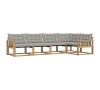 vidaXL Set di divani da esterno 5 pcs Bianco e Grigio Chiaro, Divano moderno in acacia, arredo giardino durevole, suite lounge comoda, sistemazione da terrazzo stilosa