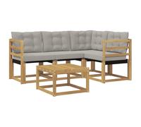 vidaXL Set di divani da esterno 5 pcs Bianco e Grigio Chiaro, Set divano outdoor moderno, mobili in acacia, comfort in giardino, resistente alle intemperie, lounge a bordo piscina